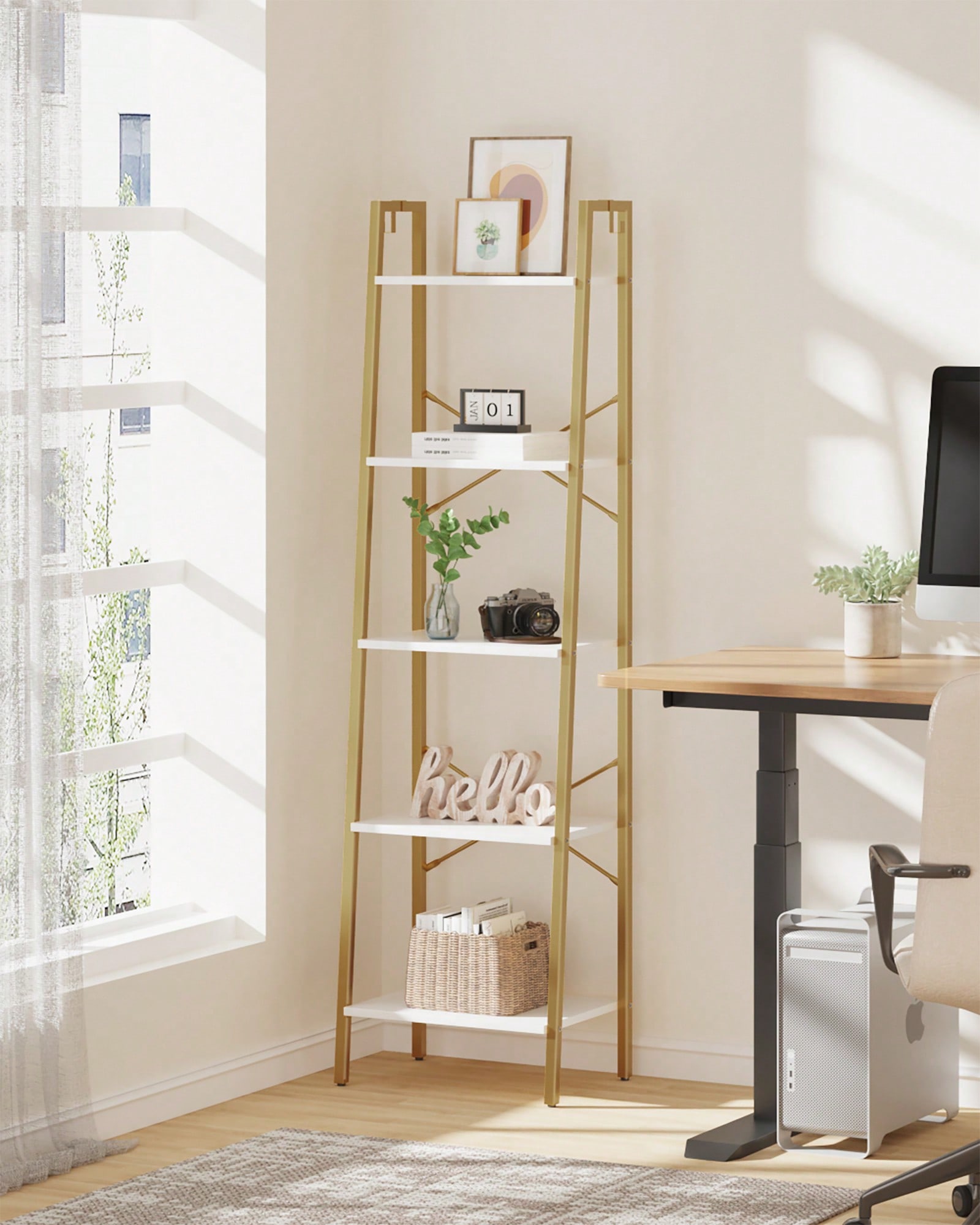 Bookcase Wood Shelf - رف خشبي بخمس طبقات بتصميم عصري
