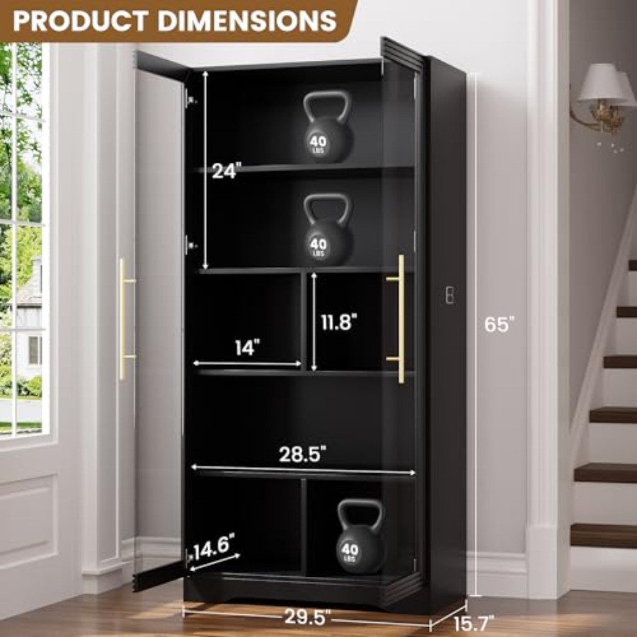 خزانة كتب بأبواب زجاجية وإضاءة - مراجعة Bookcase Wood Shelf وسعره